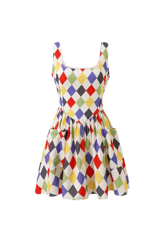 Trad Mistress Soft Linen Mini Dress Harlequin made by Fashion Brand Company