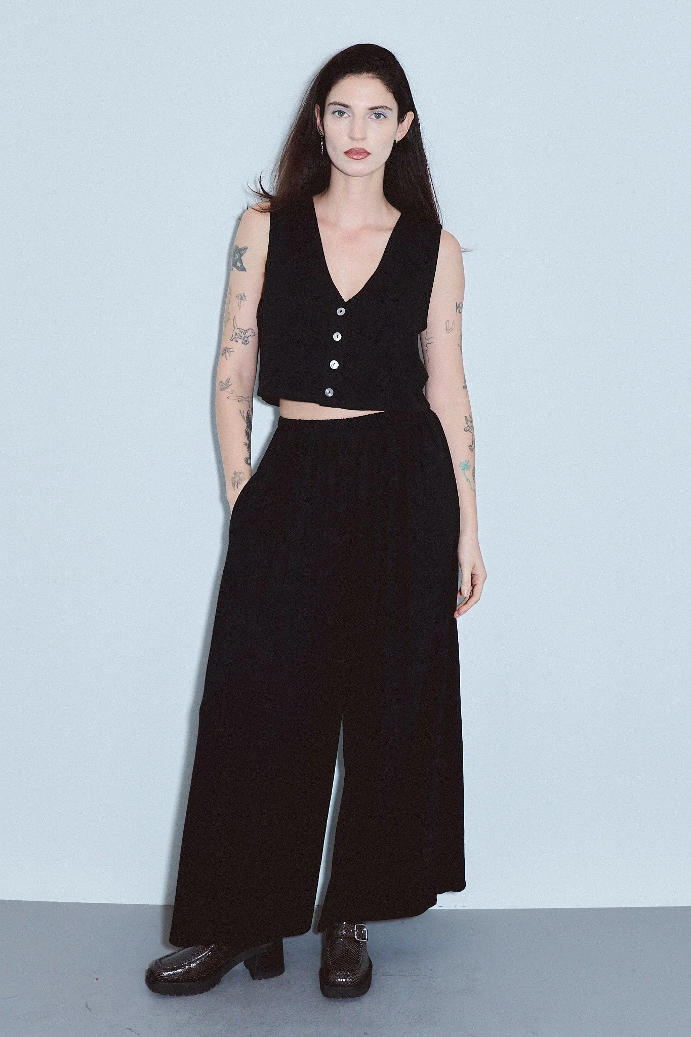 Soft Linen Vest and Wide leg Pants Set Black sold by Fashion Brand Company