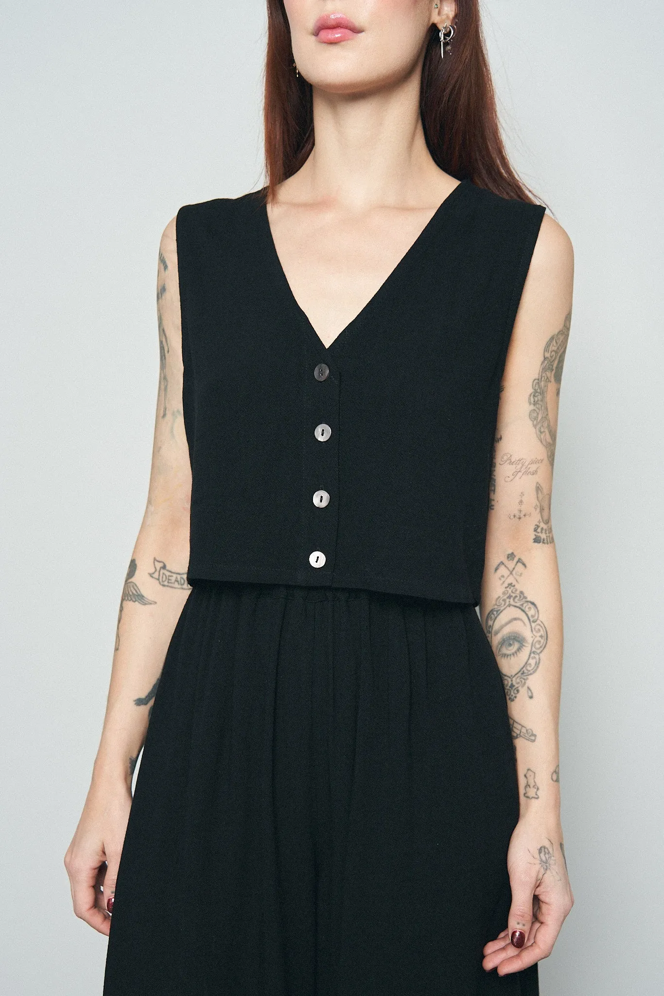 Soft Linen Vest and Wide leg Pants Set Black sold by Fashion Brand Company product image thumbnail 5