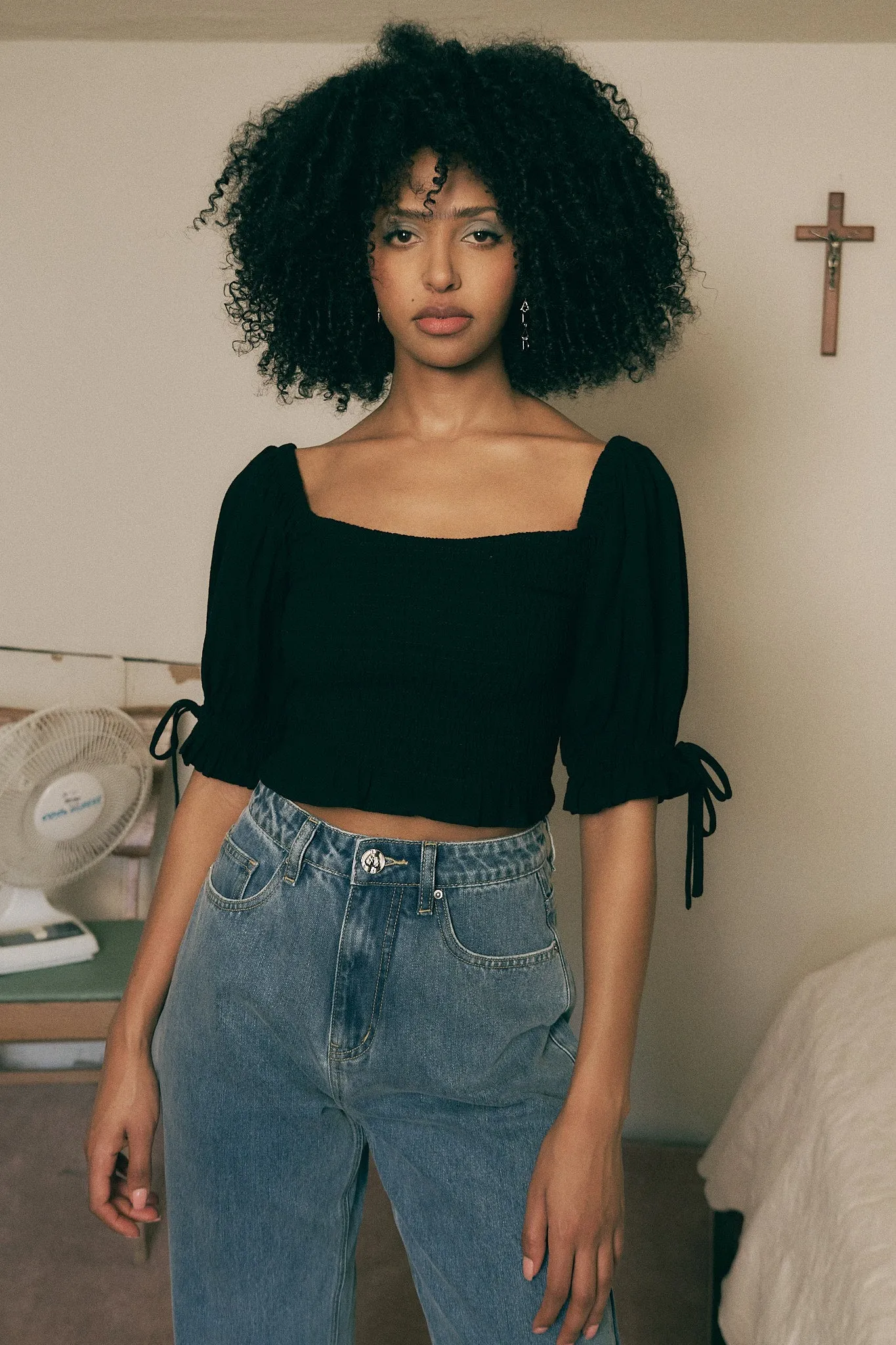 Smocked Blouse Soft Linen Black sold by Fashion Brand Company product image thumbnail 3