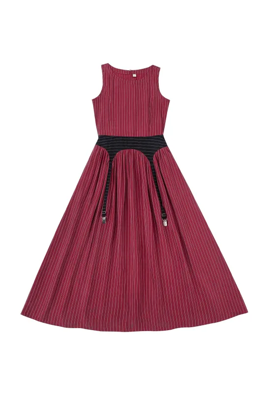 Garter Dress Tencel Stripe Maroon/Black made by Fashion Brand Company