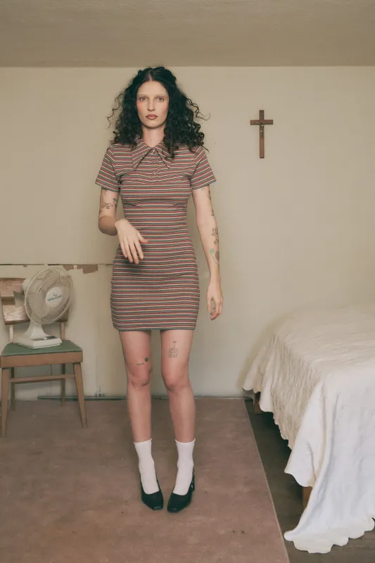 Red Stripe Cotton Polo Short Sleeve Mini Dress made by Fashion Brand Company