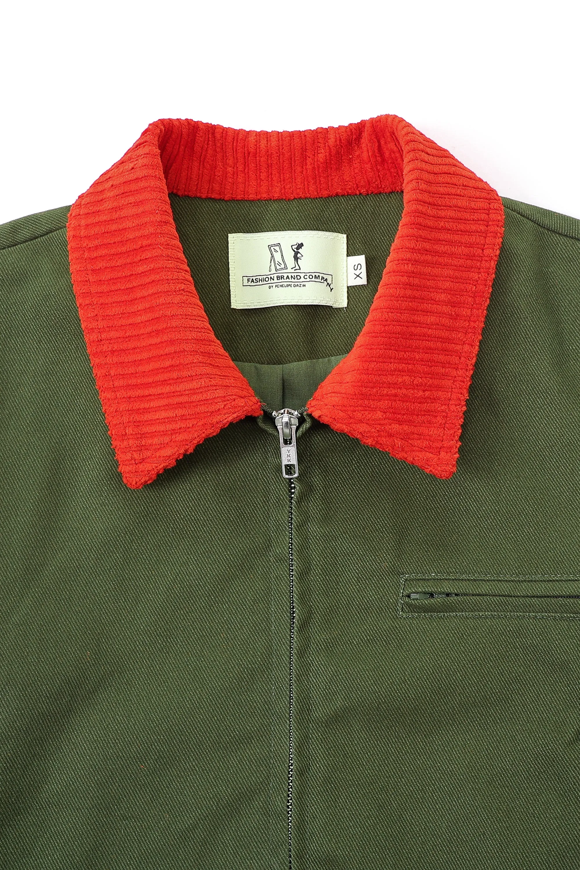 Canvas Construction Crop Jacket in Moss/red sold by Fashion Brand Company product image thumbnail 5