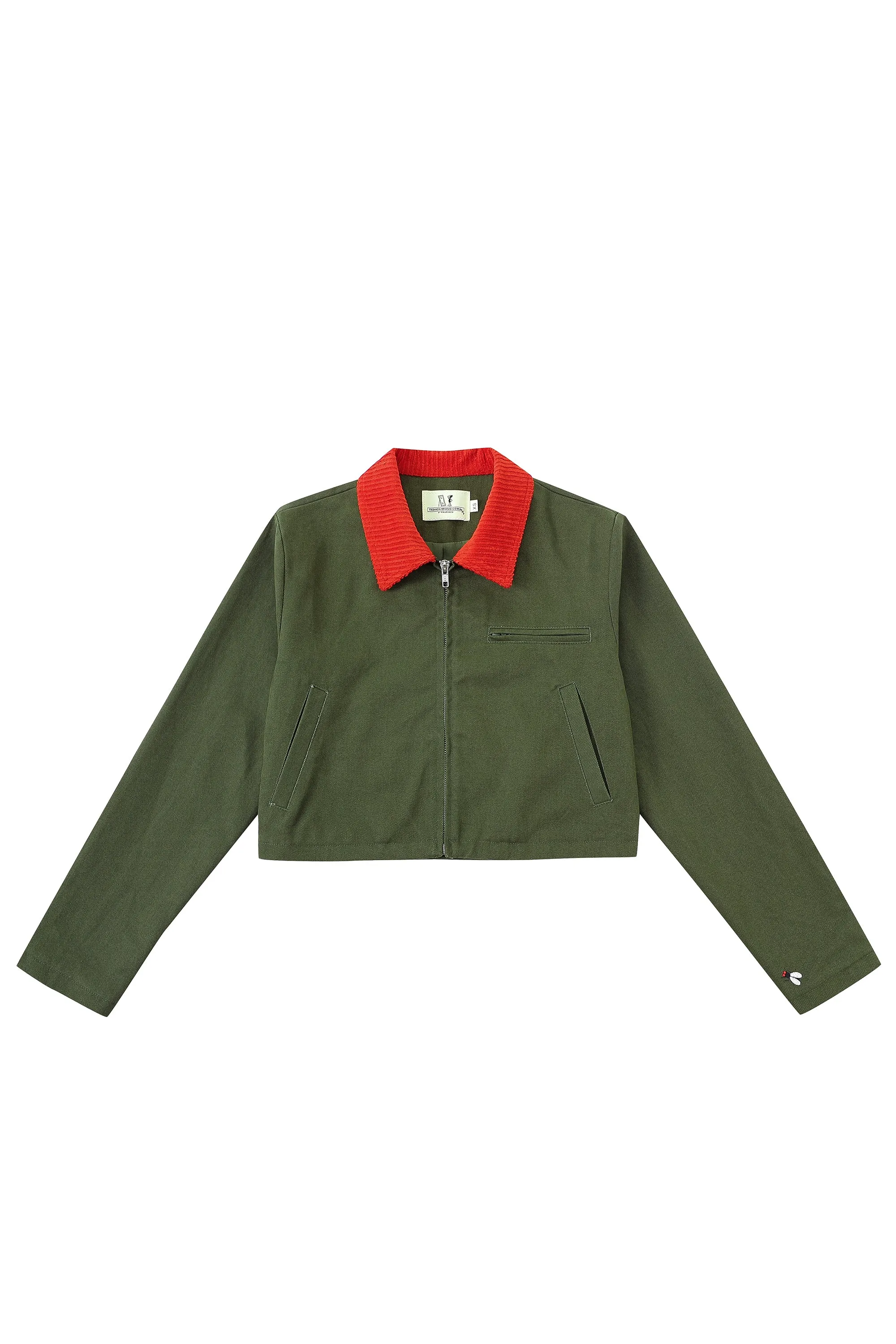 Canvas Construction Crop Jacket in Moss/red sold by Fashion Brand Company product image thumbnail 4