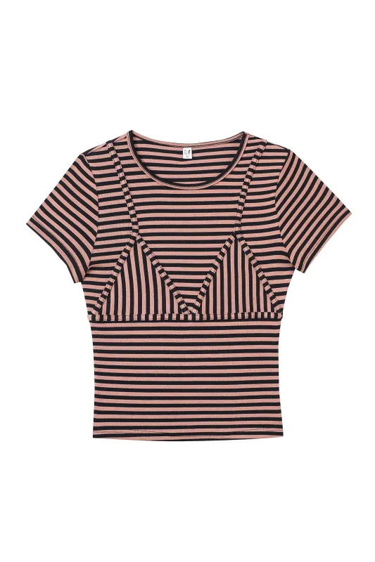 Bikini Bod Striped Short Sleeve Tee Pink made by Fashion Brand Company