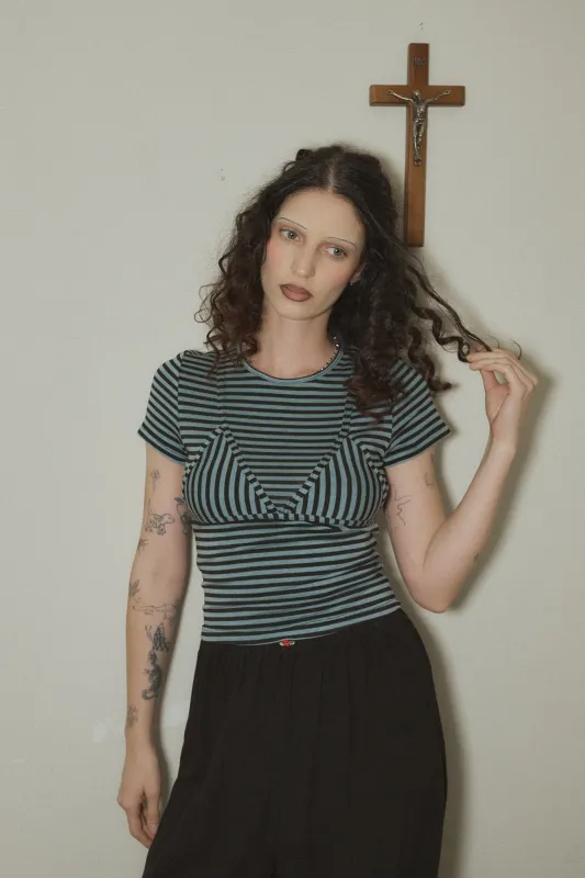 Bikini Bod Striped Short Sleeve Tee Blue made by Fashion Brand Company