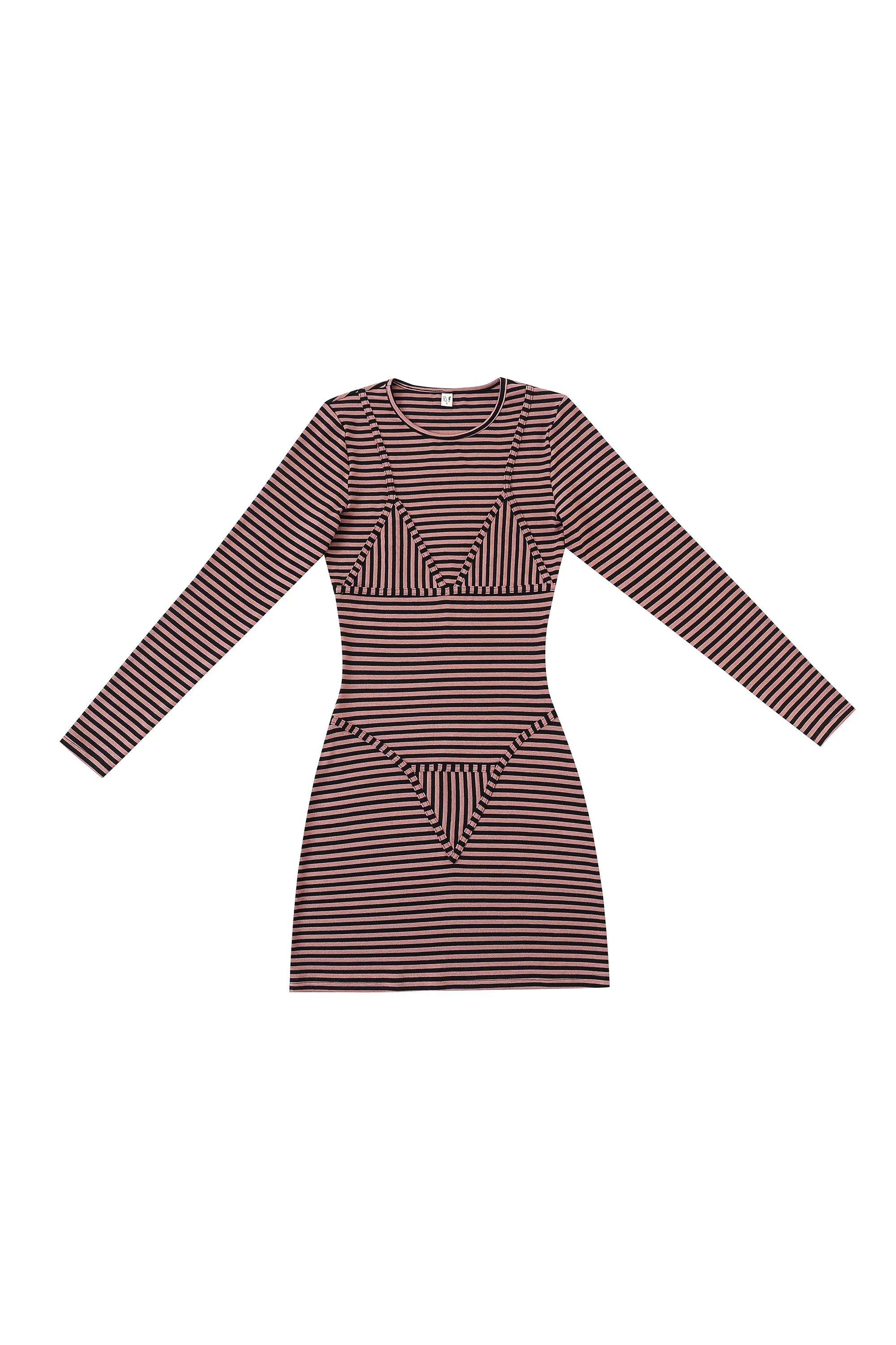 Long Sleeve Bikini Bod Mini Dress Pink Stripe sold by Fashion Brand Company product image thumbnail 2