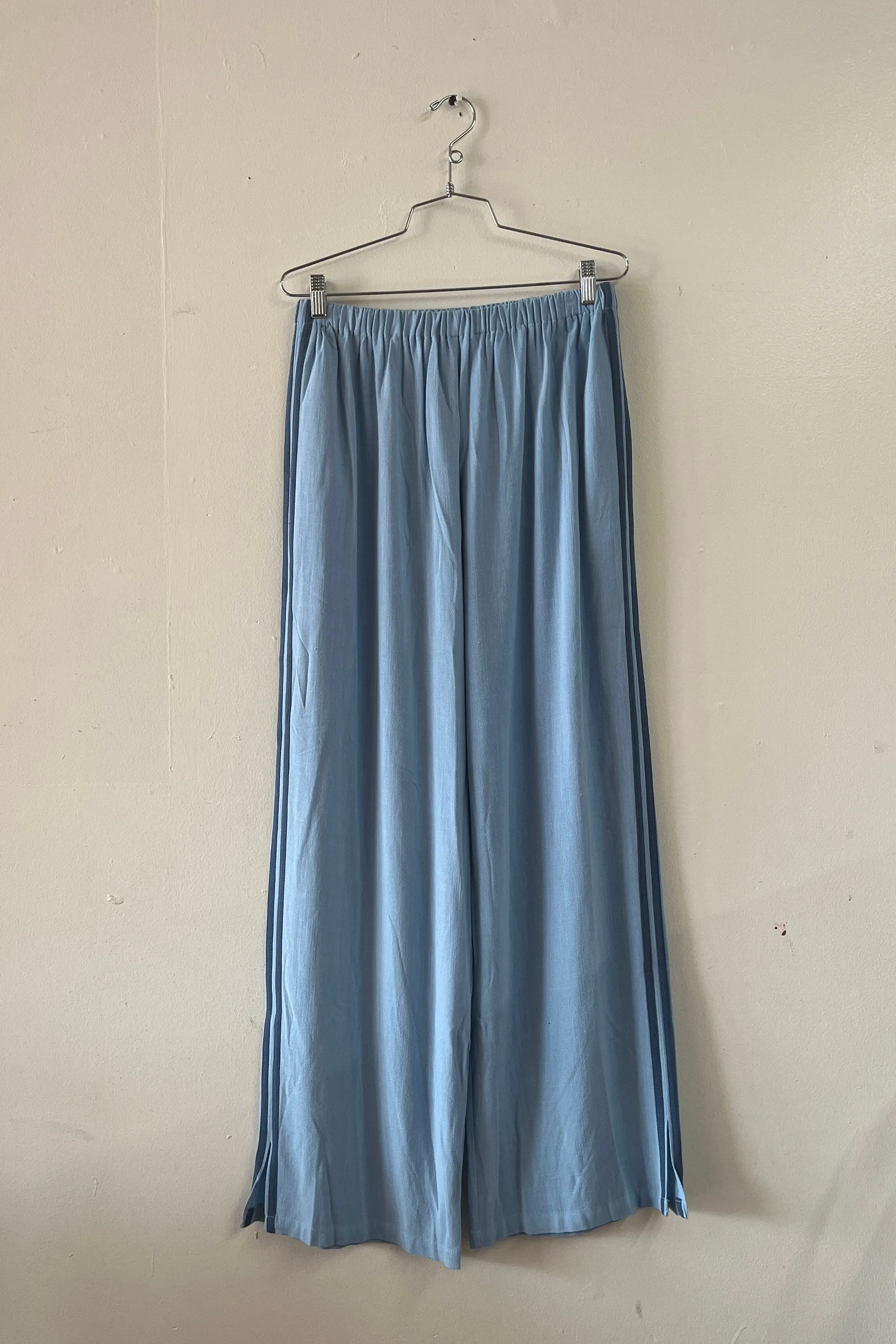 #36: L Scrap Sporty Lazy Pants Soft Linen - Light Blue / Navy sold by Fashion Brand Company