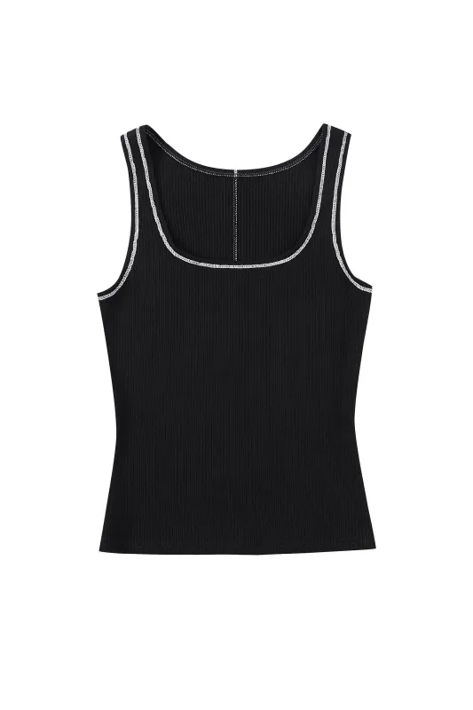 Scoop Neck Contrast Seam Tencel Rịb Tank Black made by Fashion Brand Company