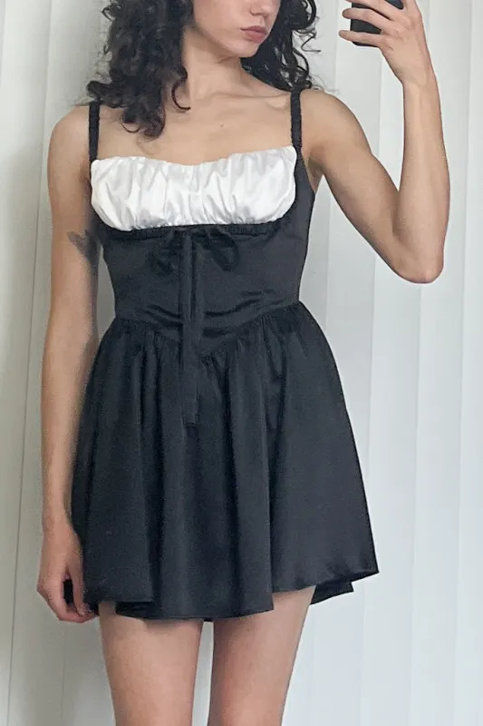SAMPLE #35 -  S - Boob Shelf Satin Mini Dress - Black / White made by Fashion Brand Company