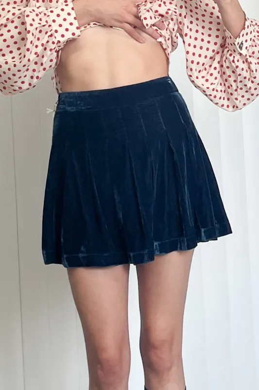 SAMPLE #40 - S - Velvet Pleated Mini Skirt - Blue made by Fashion Brand Company