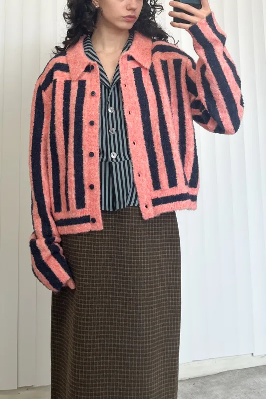 SAMPLE #50 - S/M Pink/Navy Button Cardigan W Collar - Pink / Navy made by Fashion Brand Company