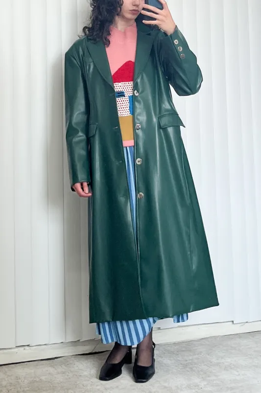 SAMPLE #70 - S Matrix Plant Leather Long Coat - Dark Green made by Fashion Brand Company