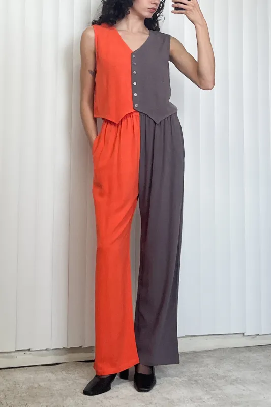 SAMPLE #73 - S Soft Linen Vest & Pants Set - Gray / Orange made by Fashion Brand Company