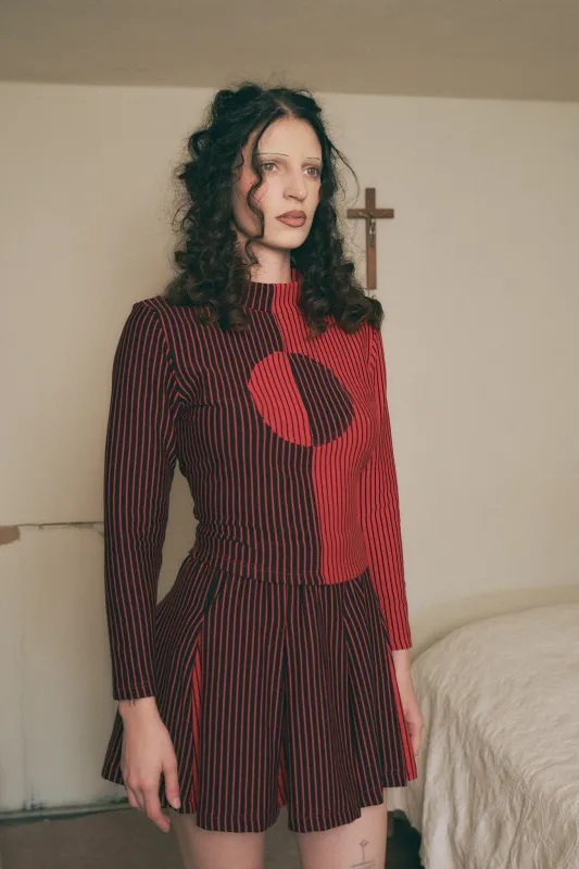 Blood Stripe Long Sleeve Mock Neck Crop Top made by Fashion Brand Company