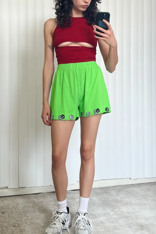 SAMPLE #95 - S Embroidered Dice Cotton Shorts - Neon Green made by Fashion Brand Company