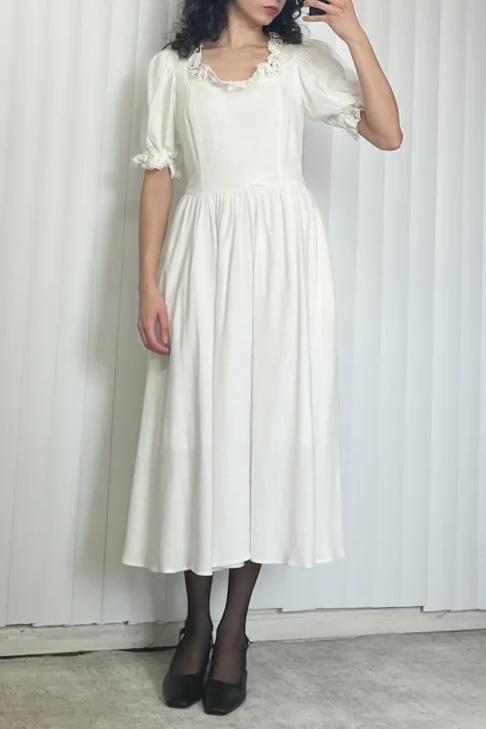 SAMPLE #79 - S Lace Trim Linen Dress - White made by Fashion Brand Company