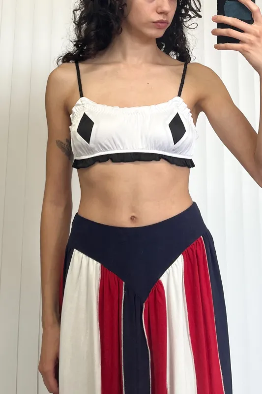 SAMPLE #47 - S Harlequin Satin Bra Top - Black / White made by Fashion Brand Company