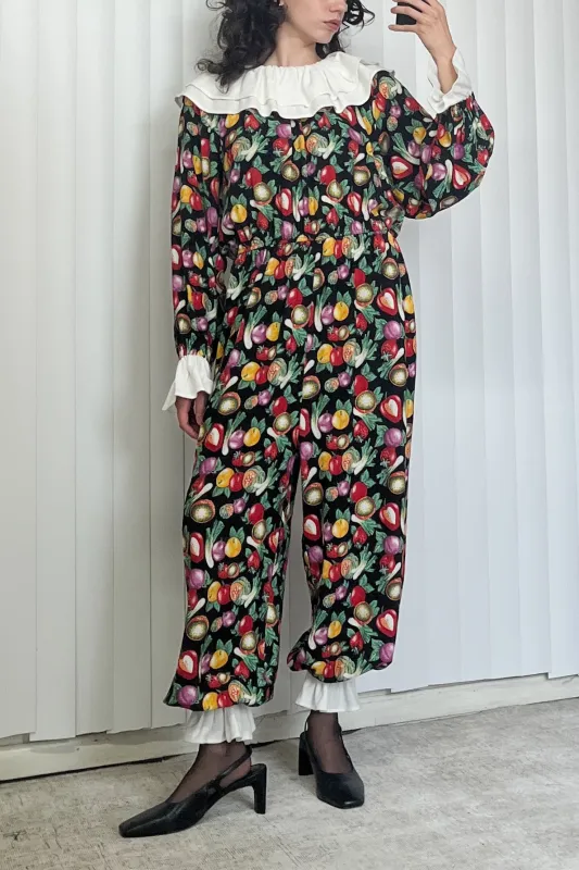 SAMPLE #43 -  unisex S - Clown Jumpsuit Soft Linen - Vegetable Medley made by Fashion Brand Company