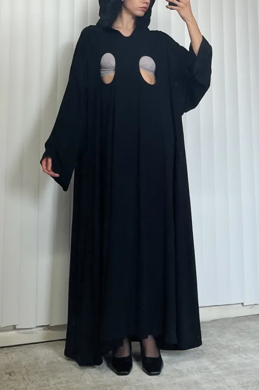 SAMPLE #52 - S Boob Cutout Linen Death Cloak - Black made by Fashion Brand Company