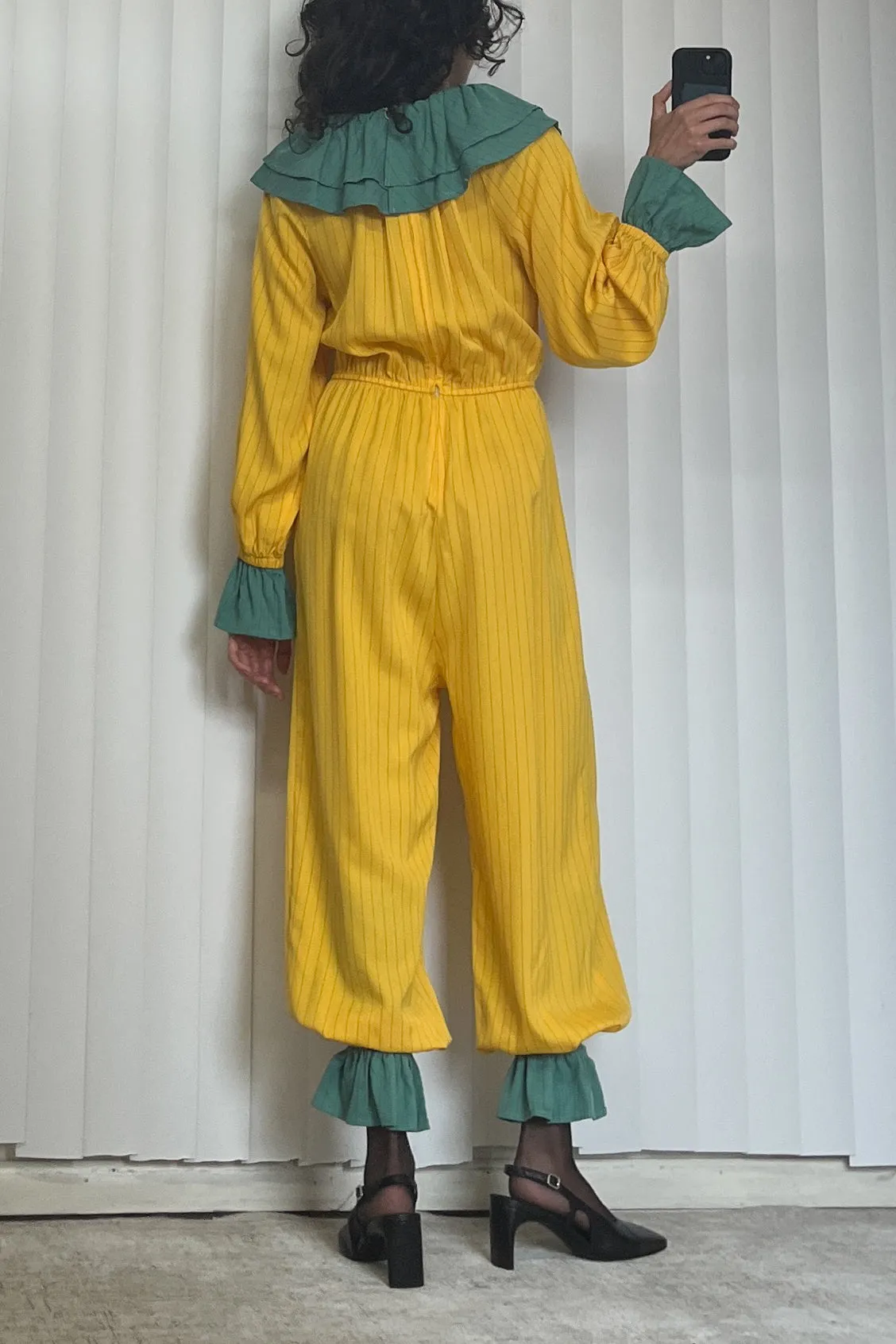SAMPLE #83 - S/M Clown Jumpsuit Tencel Stripe - Yellow / Green sold by Fashion Brand Company product image thumbnail 2