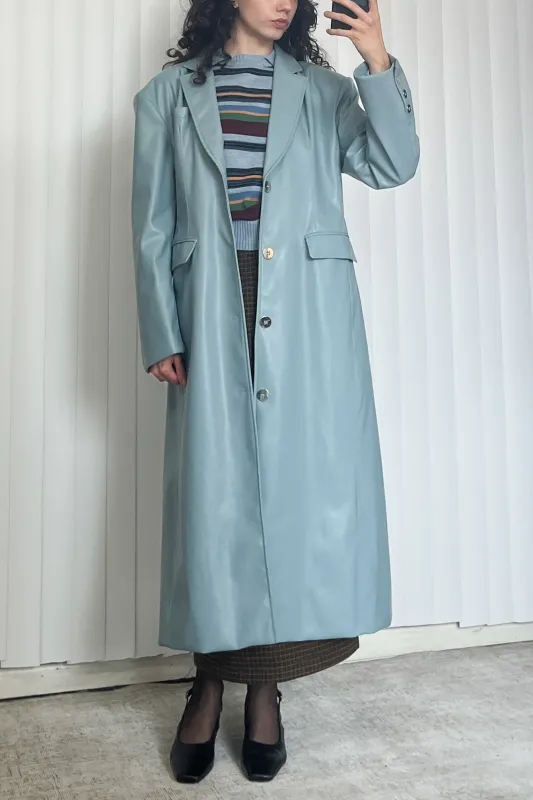 SAMPLE #66 - S Matrix Plant Leather Long Coat - Dusty Blue made by Fashion Brand Company
