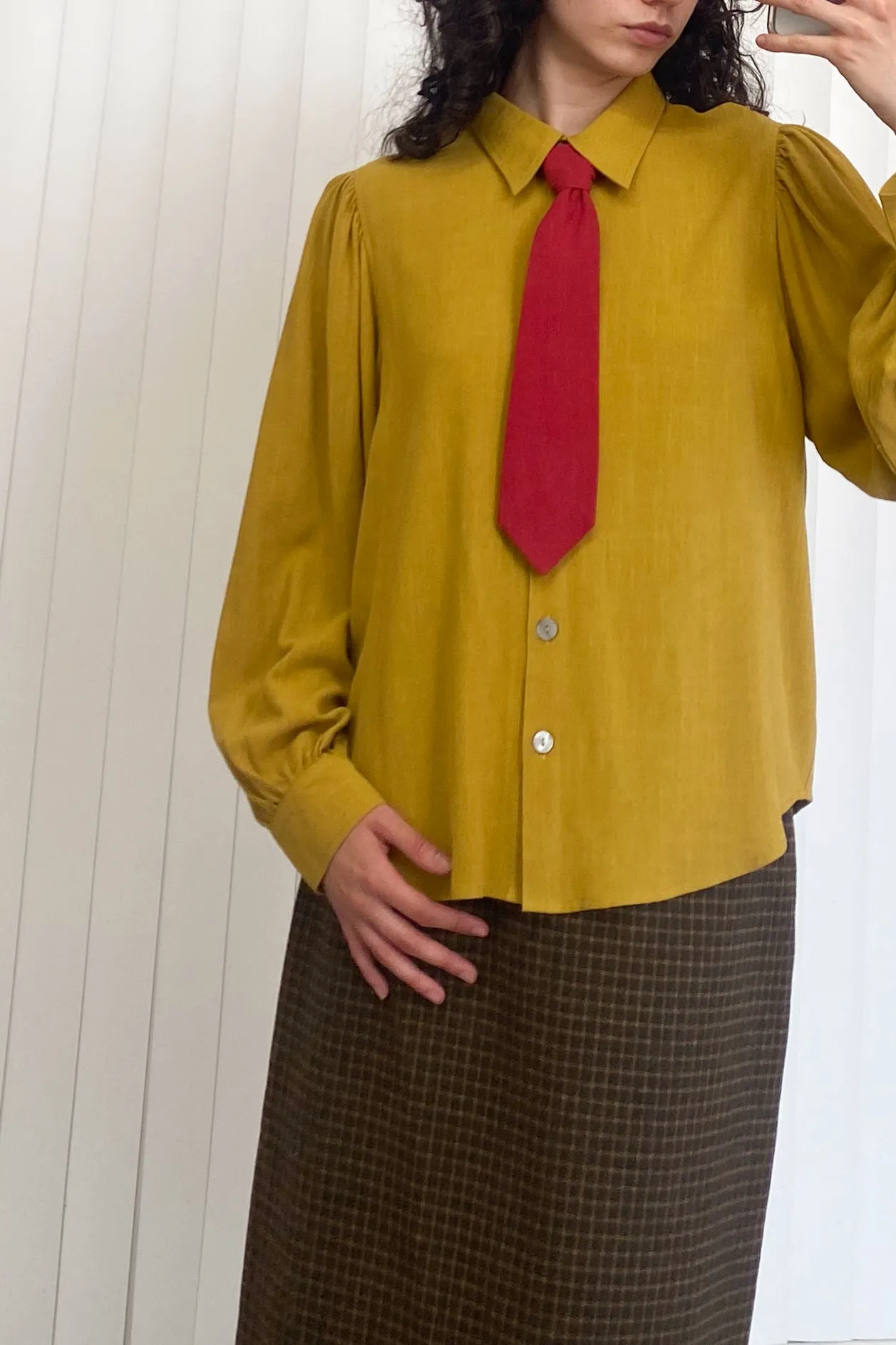 SAMPLE #69 - S Business Man Blouse & Tie - Ketchup / Mustard sold by Fashion Brand Company