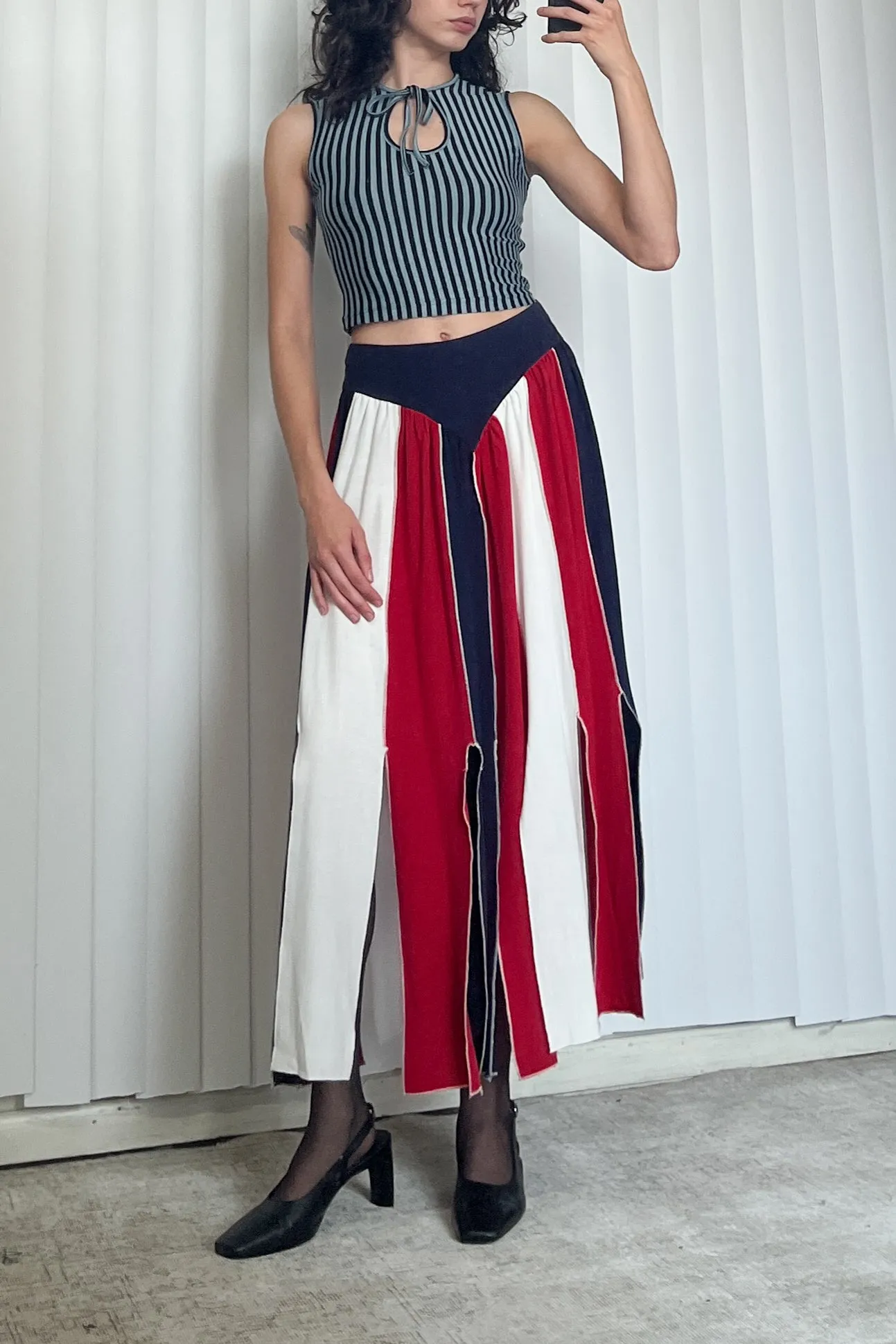 SAMPLE #78 - S Soft Linen Carwash Skirt - Red / White / Blue sold by Fashion Brand Company