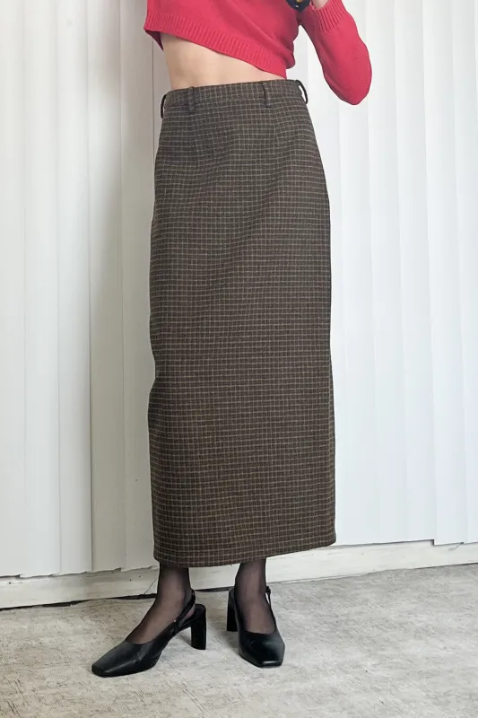 SAMPLE #84 - S Wool Blend Long Skirt - Moss Plaid made by Fashion Brand Company