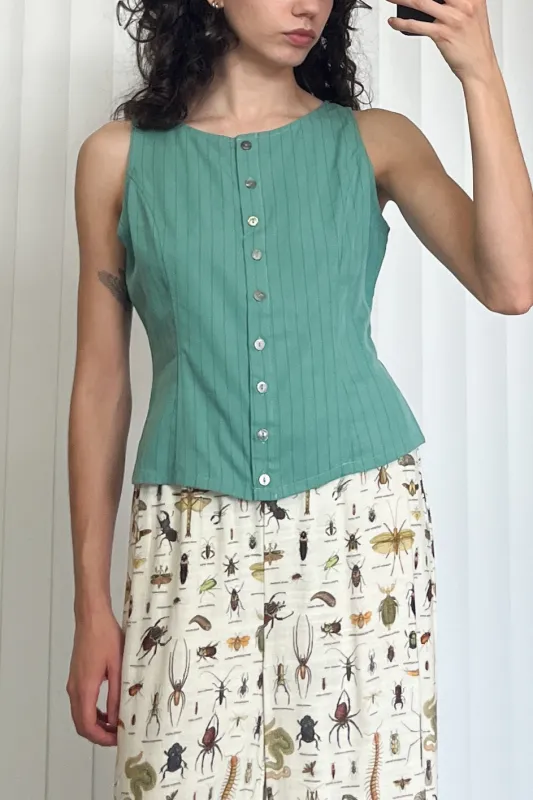 SAMPLE #80 - S Tencel Stripe Button Up Tank - Green Stripe made by Fashion Brand Company