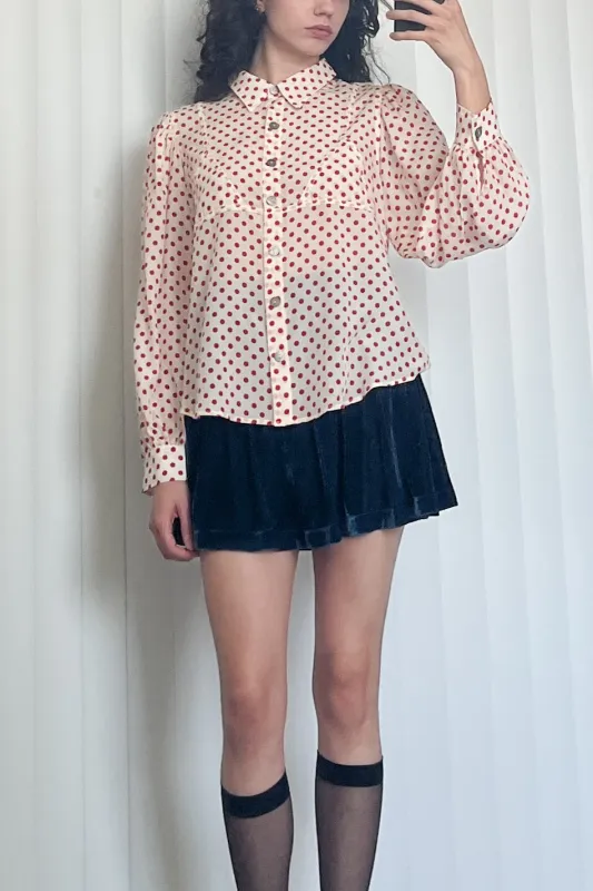 SAMPLE #110 - S Silk Bikini Bod Blouse - Red Polka Dot made by Fashion Brand Company