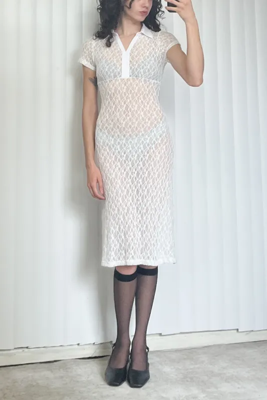 SAMPLE #115 - S Stretch Lace Collared Maxi Dress - White made by Fashion Brand Company