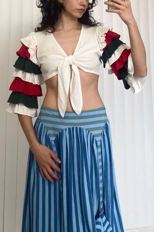 SAMPLE #112 - S Soft Linen Rumba Top - White / Red / Green made by Fashion Brand Company