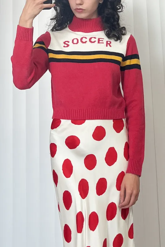 SAMPLE #96 - S "Soccer" Varsity Knit Sweater - Faded Red made by Fashion Brand Company