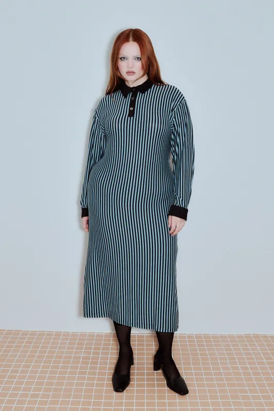 Blue Stripe Polo Midi Dress made by Fashion Brand Company