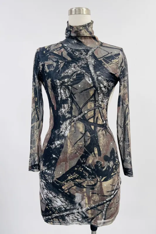 SAMPLE #110 - S Camo Mesh Backless Dress made by Fashion Brand Company