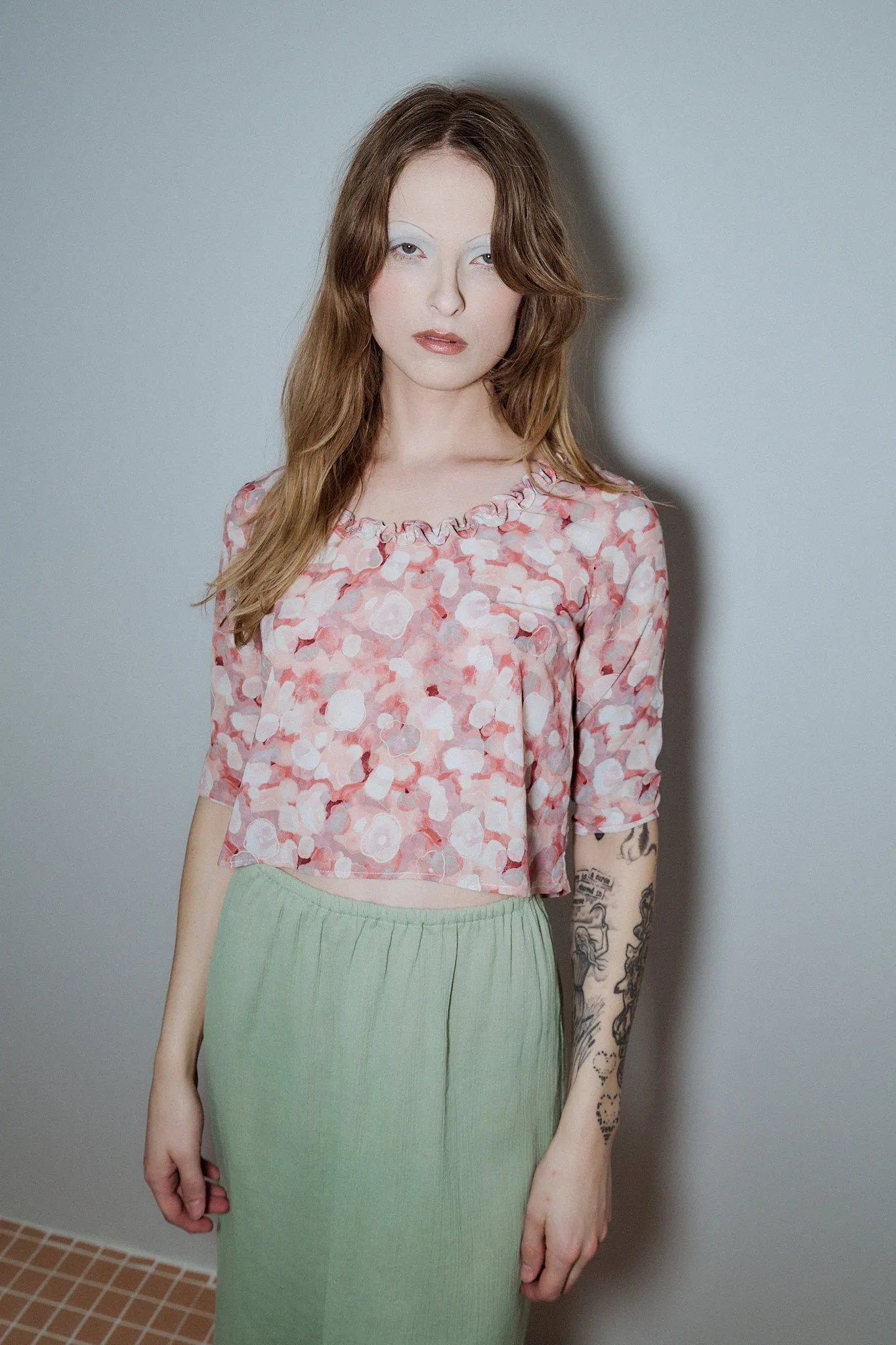 Nicole's Divorce Pink Ruffle Sheer Blouse sold by Fashion Brand Company product image thumbnail 3