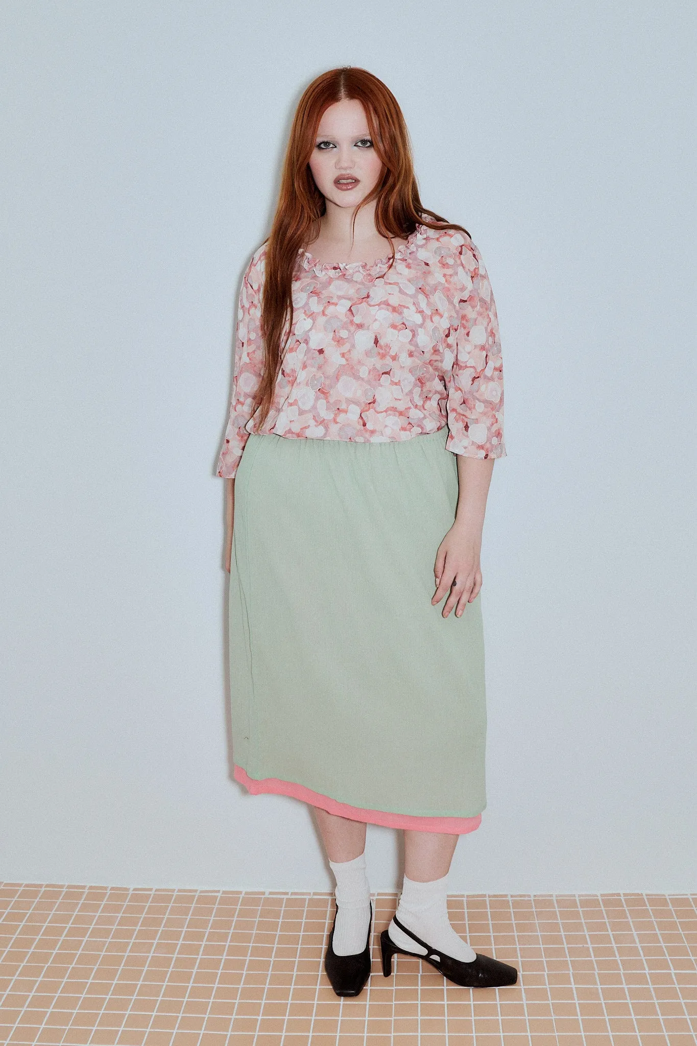 Nicole's Divorce Pink Ruffle Sheer Blouse sold by Fashion Brand Company product image thumbnail 4