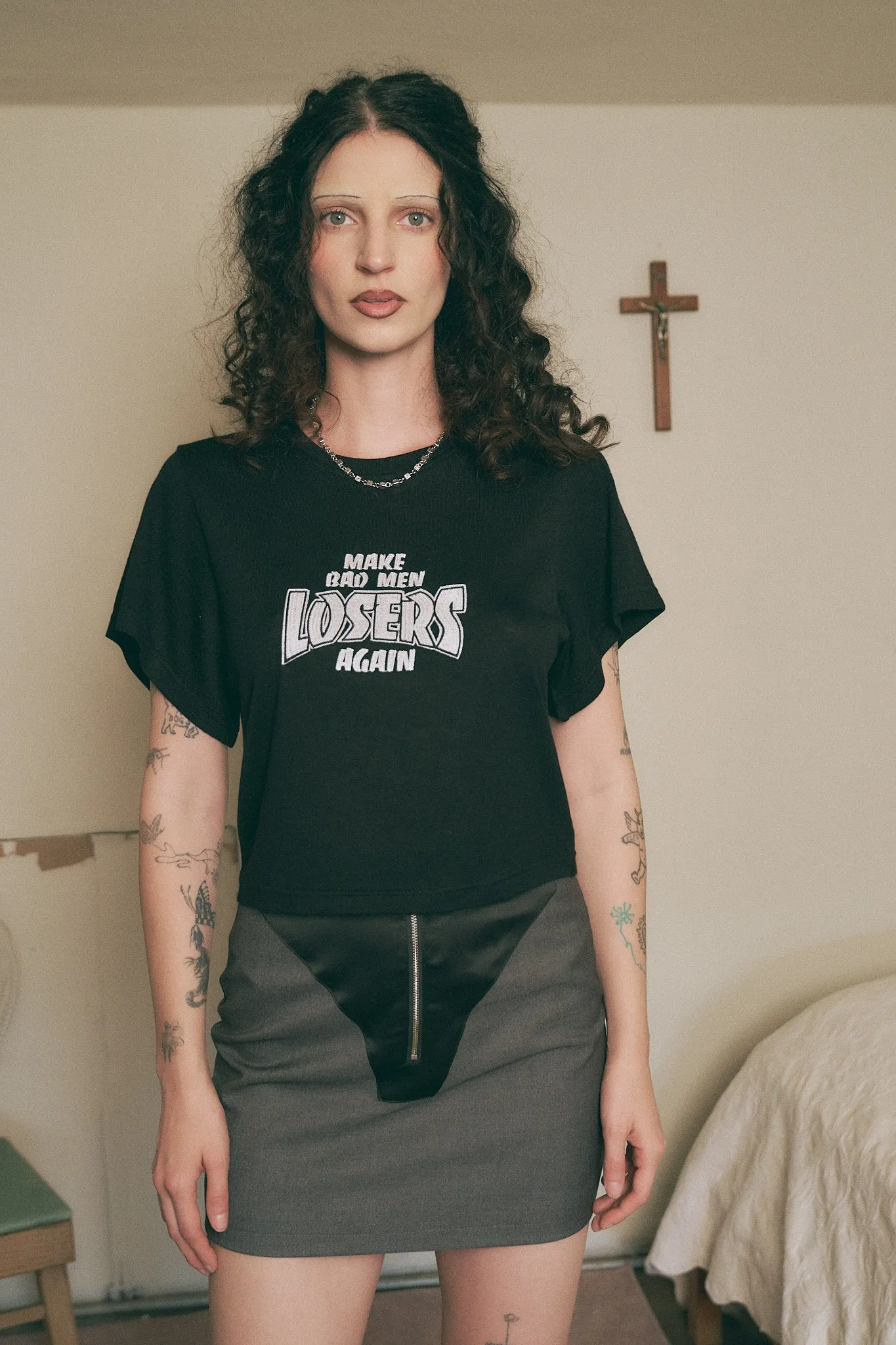 MAKE BAD MEN LOSERS AGAIN Wool Blend Tommy Tee Black sold by Fashion Brand Company