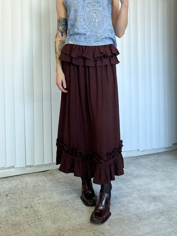 SAMPLE #134 - S Soft Linen Ruffle Maxi Skirt - Brown made by Fashion Brand Company