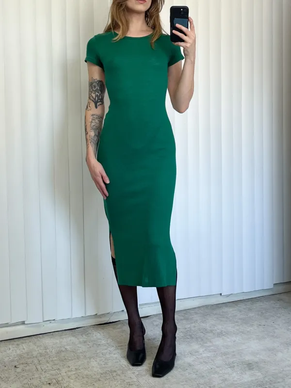 SAMPLE #157 - S Backless Wool Blend Maxi T-Shirt Dress - Green made by Fashion Brand Company