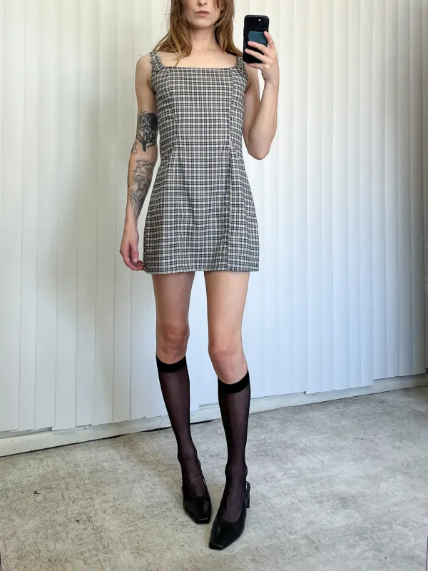 SAMPLE #145 - S Buckle Squareneck Mini Dress Plaid - Navy made by Fashion Brand Company