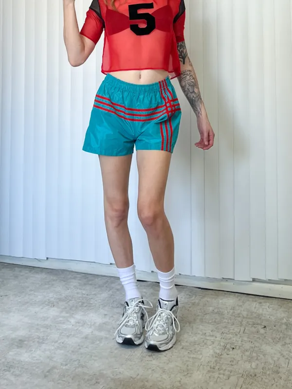 SAMPLE #121 - S Athletic Stripe Track Shorts - Teal / Orange made by Fashion Brand Company