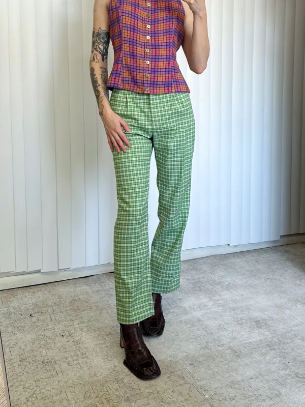 SAMPLE #125 - S Plaid Straight Leg High Waisted Pants - Green made by Fashion Brand Company