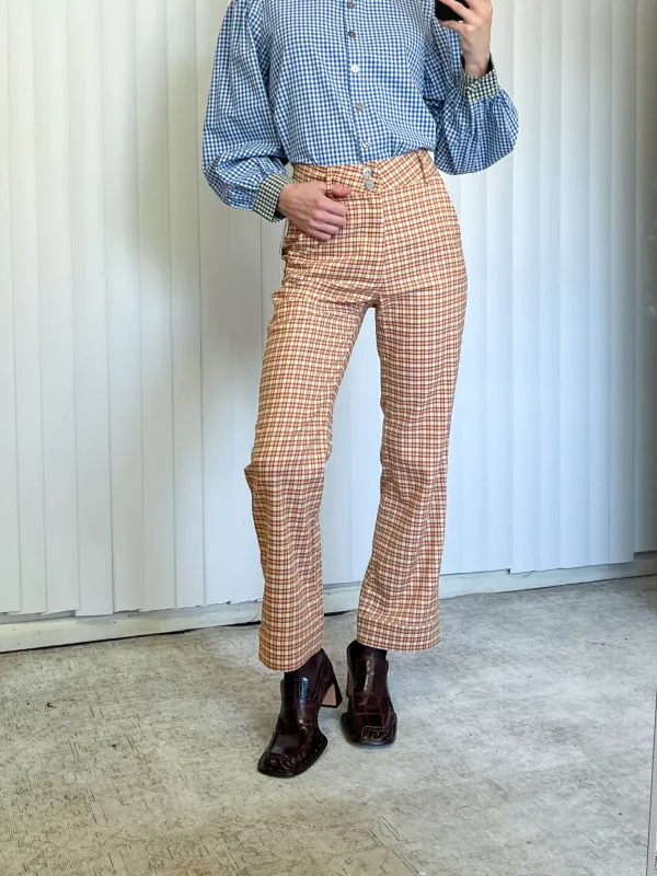 SAMPLE #124 - S Plaid Straight Leg High Waisted Pants - Brown / Tan made by Fashion Brand Company