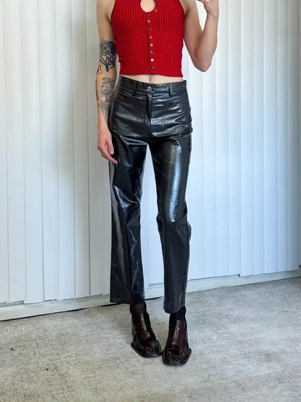 SAMPLE #126 - S/M Shiny Straight Leg High Waisted Pants - Black made by Fashion Brand Company