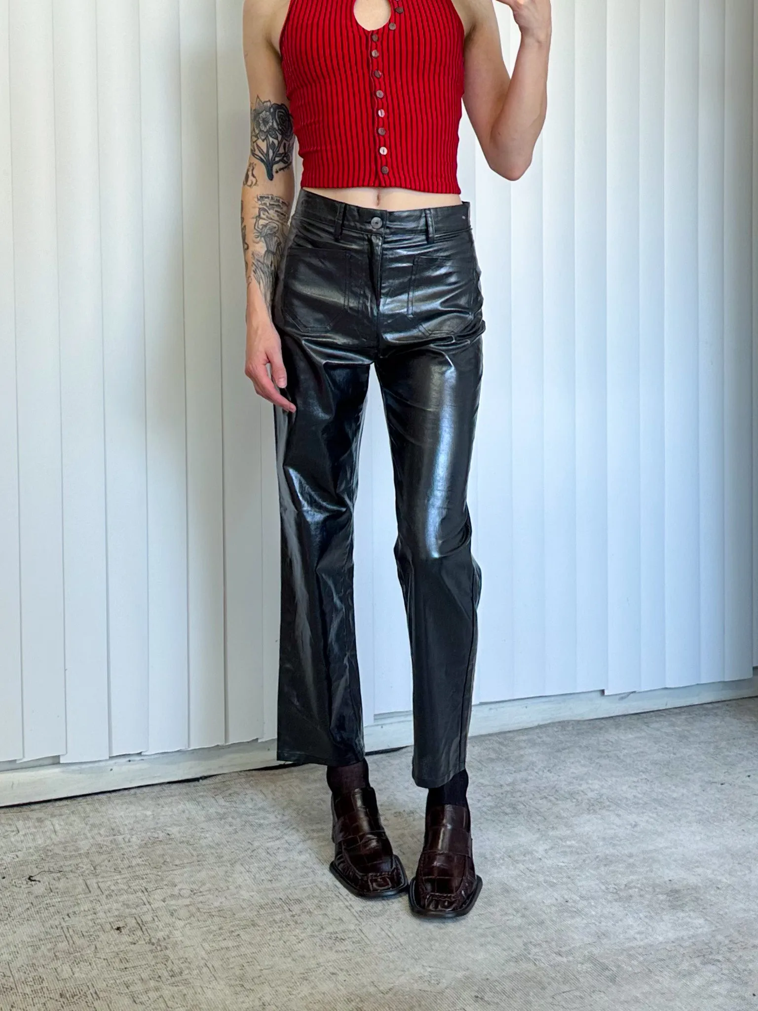 SAMPLE #126 - S/M Shiny Straight Leg High Waisted Pants - Black sold by Fashion Brand Company