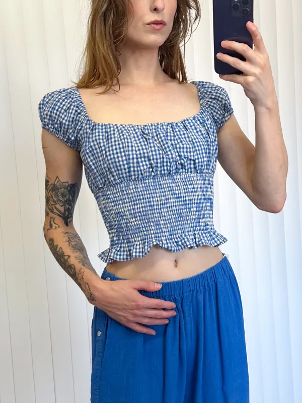 SAMPLE #170 - S Smocked Waist Top Gingham - Blue / White made by Fashion Brand Company