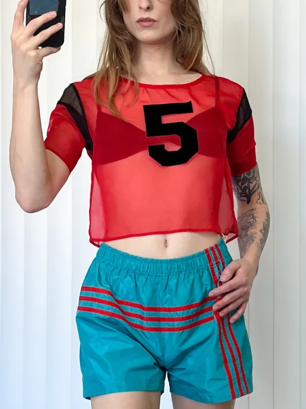 SAMPLE #177 - XS Chiffon Football Tee - Red / Black made by Fashion Brand Company