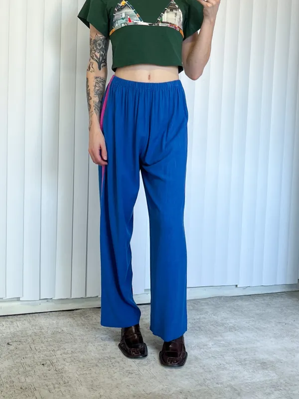 SAMPLE #207 - S Soft Linen Side Stripe Lazy Pants - Blue / Pink made by Fashion Brand Company